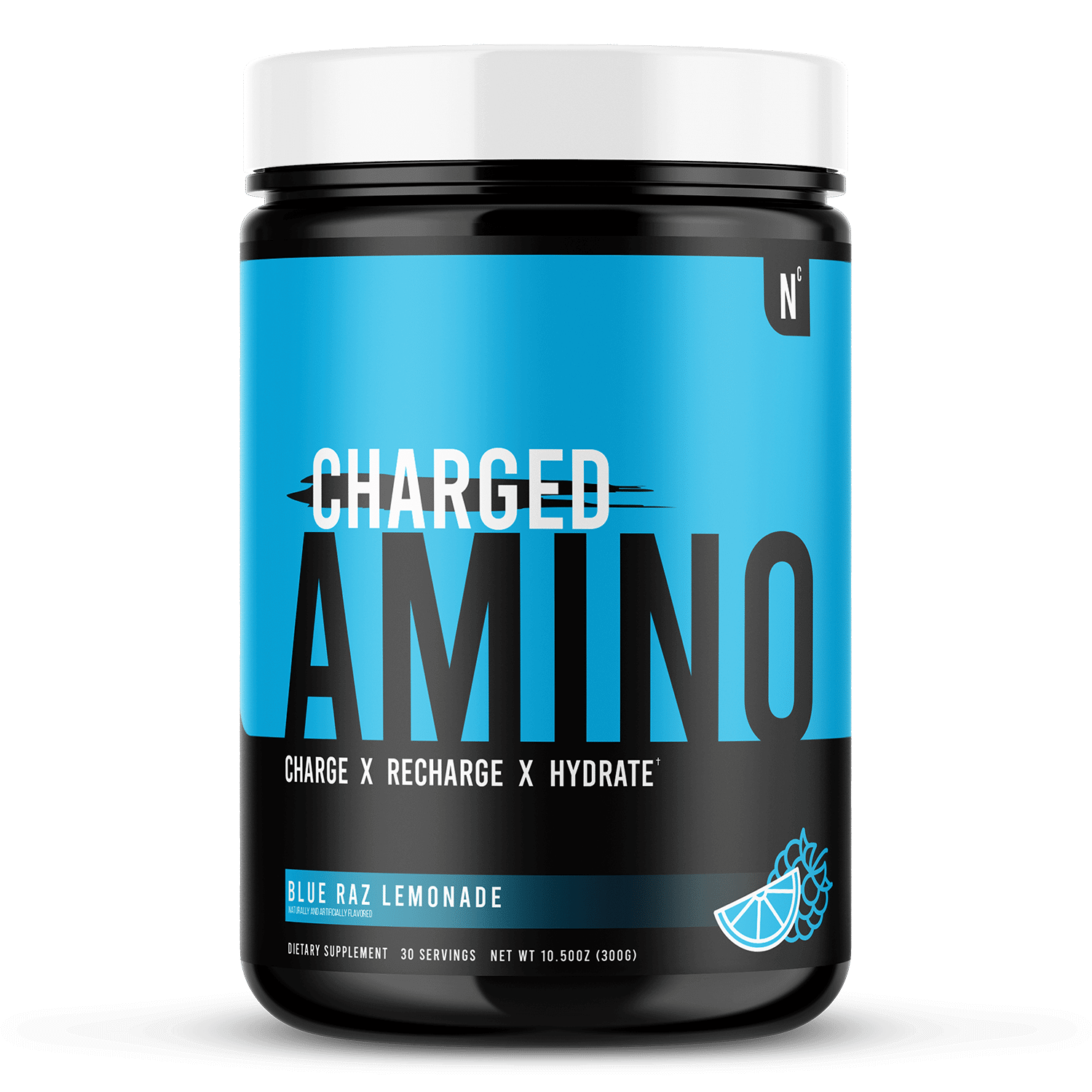 NutraCharge Charged Amino Product Render Front Blue Raz