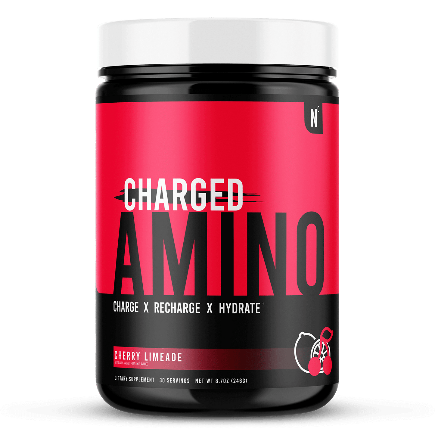 NutraCharge Charged Amino Product Render Front Cherry Limeade