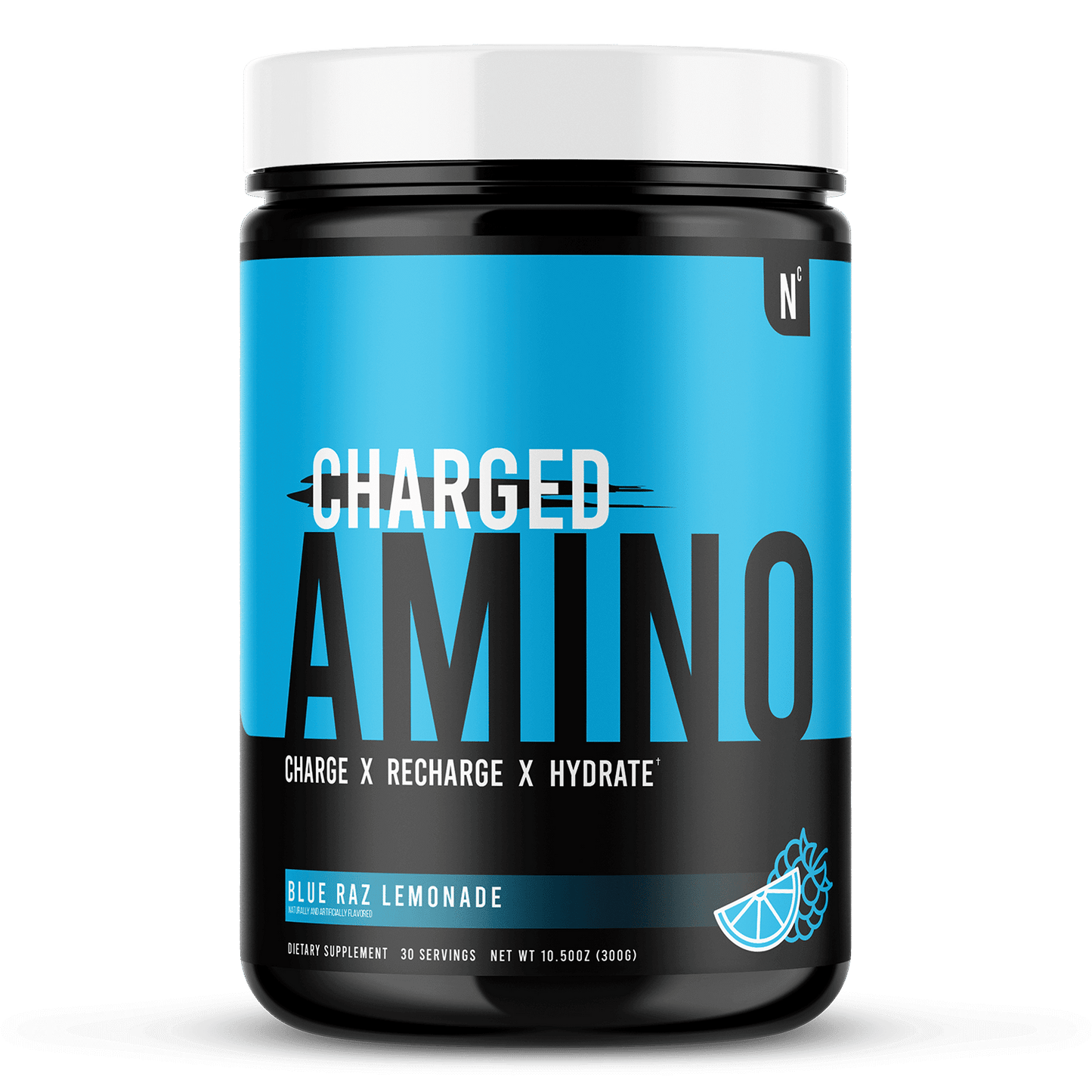 NutraCharge Charged Amino Product Render Front Blue Raz
