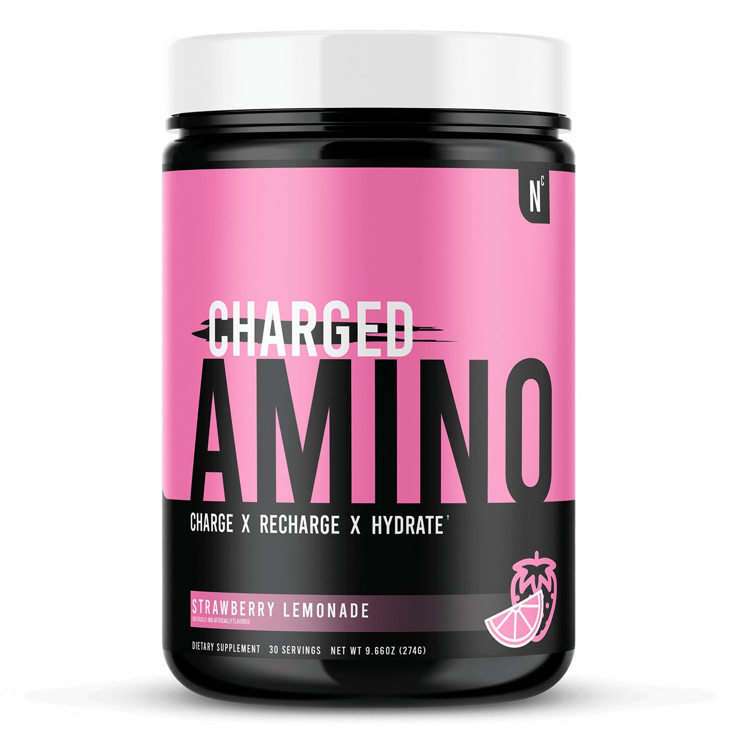 NutraCharge Charged Amino Product Render Front Strawberry Lemonade