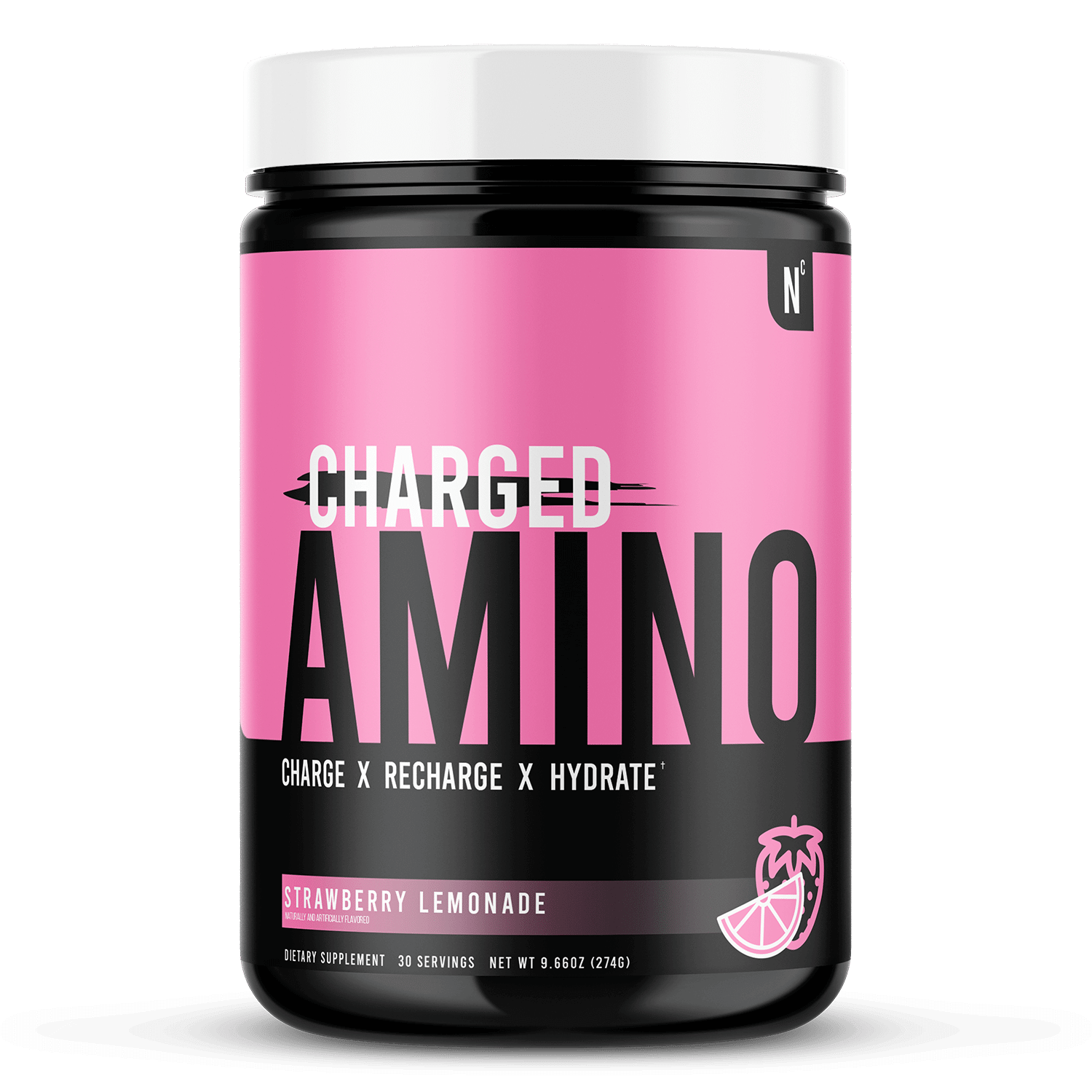 NutraCharge Charged Amino Product Render Front Strawberry Lemonade
